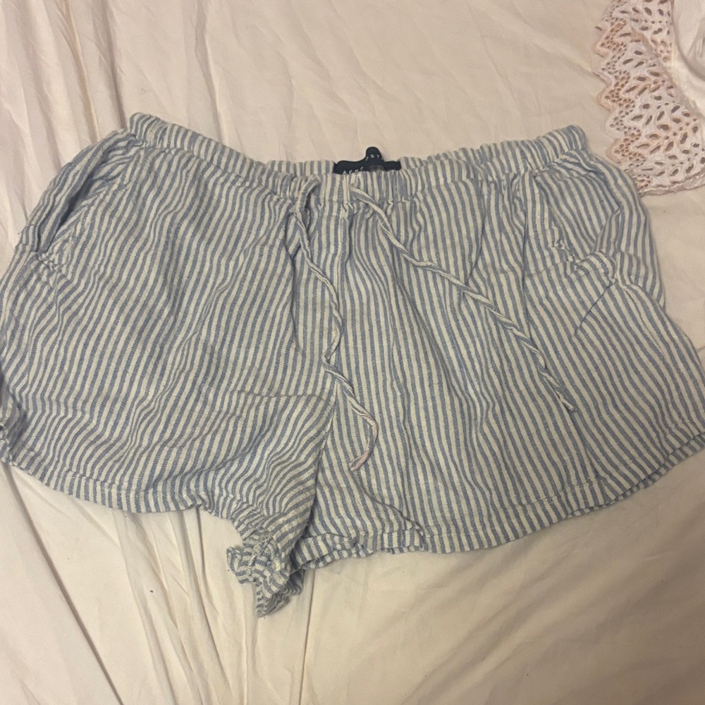 Aeropostale High Waist Blue and White Striped Shorts